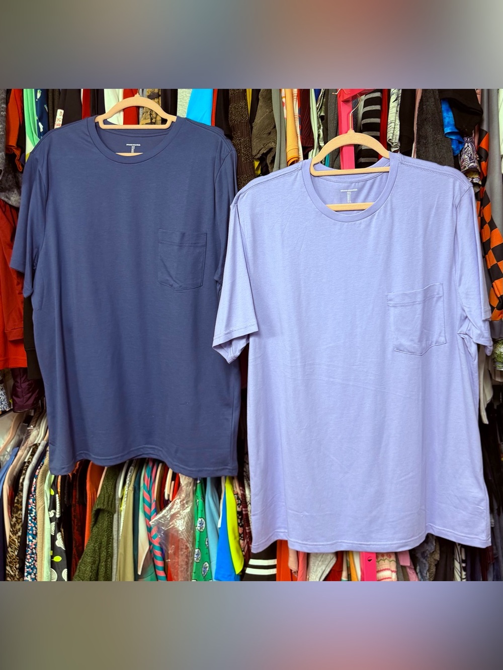 Amazon Men’s Size Large Slim Fit T-Shirt Bundle Solid Blue Pocket New